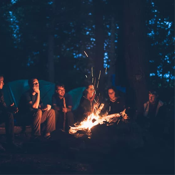 Bonfire on the lawn at night